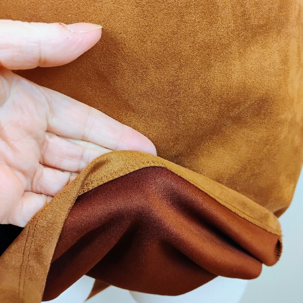 Haute Monde Sleeveless Mini Sheath Dress Size L (Jrs) Cinnamon Brown Faux Suede - Picture 10 of 13